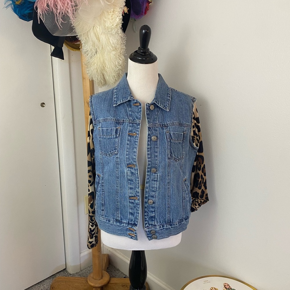 Custom Denim & Leopard Print Jacket